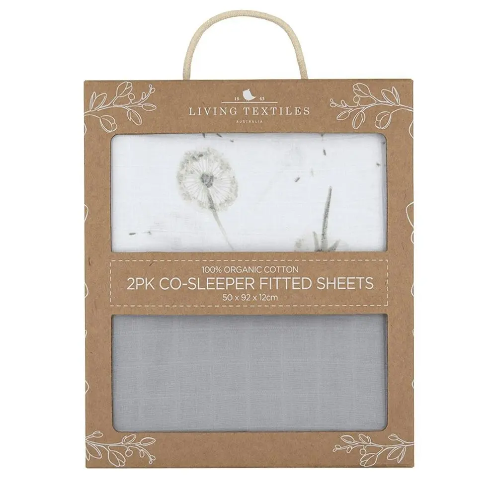 Living Textiles | Organic Muslin Living Textiles Cradle/Co-Sleeper Fitted Sheets 2 Pk - Dandelion/Grey