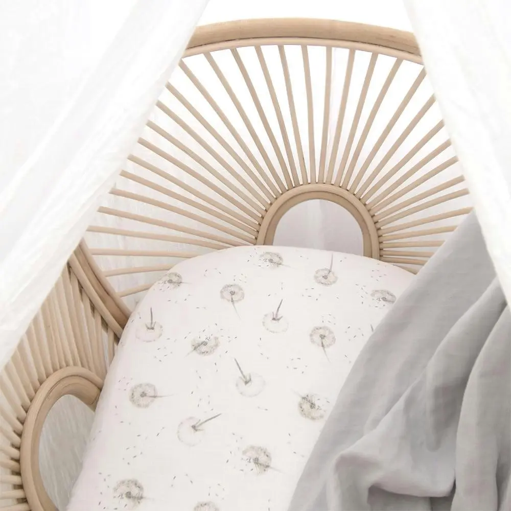 Living Textiles | Organic Muslin 2-Pack Bassinet Fitted Sheets - Dandelion Grey