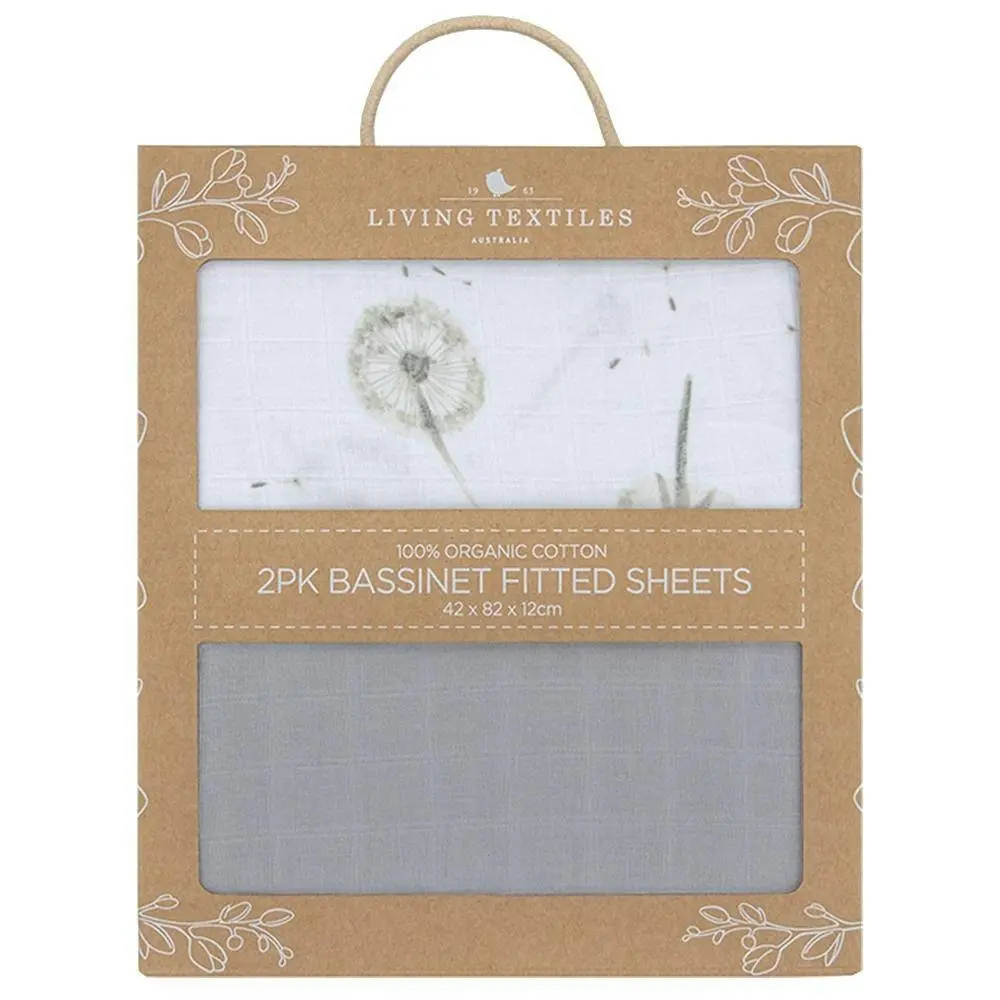 Living Textiles | Organic Muslin 2-Pack Bassinet Fitted Sheets - Dandelion Grey