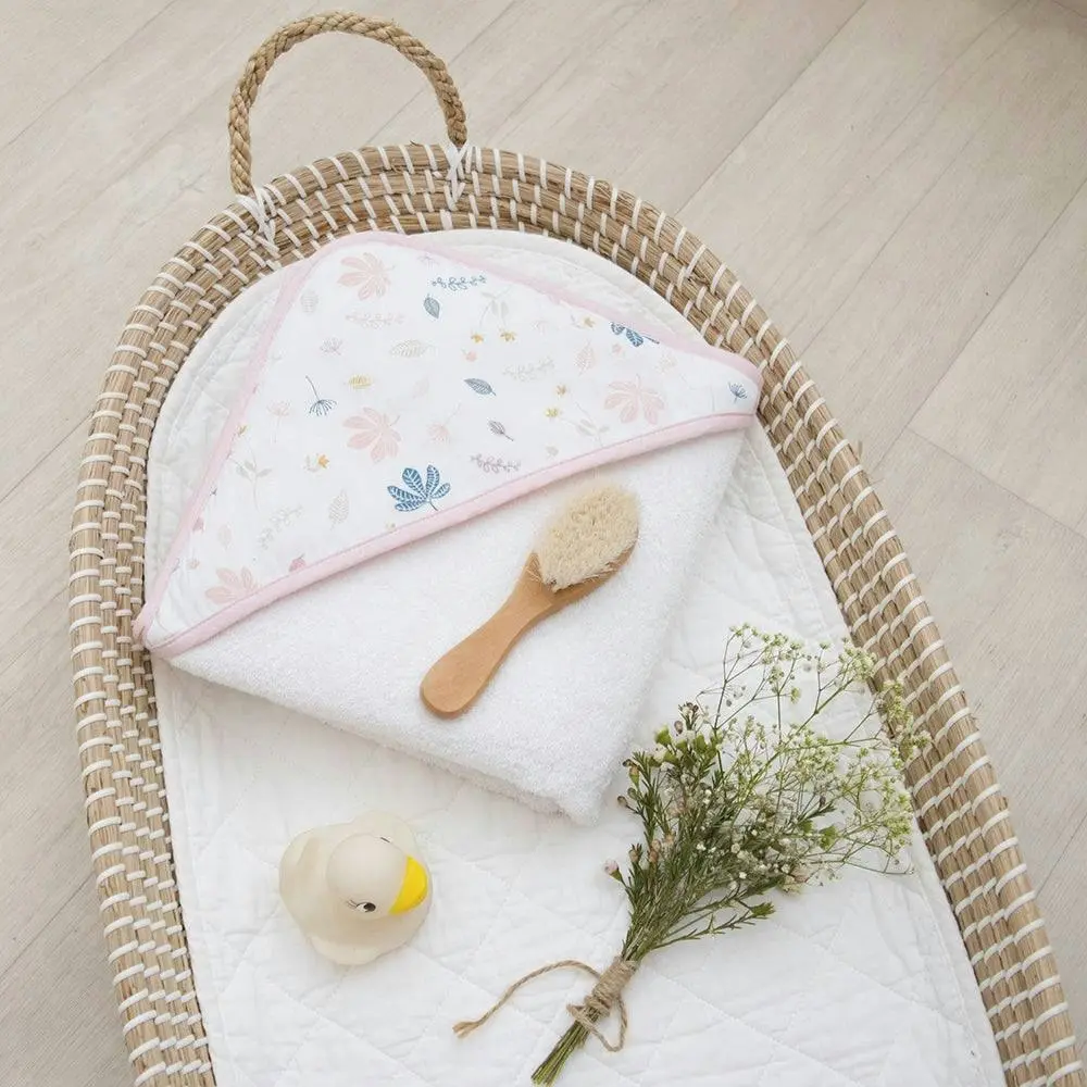 Living Textiles | Organic Muslin Hooded Towel - Botanical/Blush