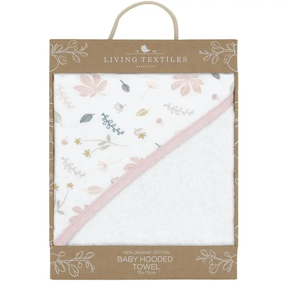 Living Textiles | Organic Muslin Hooded Towel - Botanical/Blush