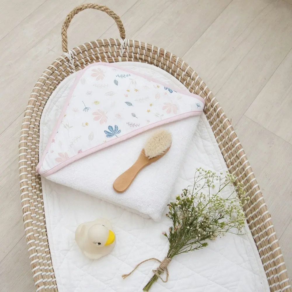 Living Textiles | Organic Muslin Hooded Towel - Botanical/Blush