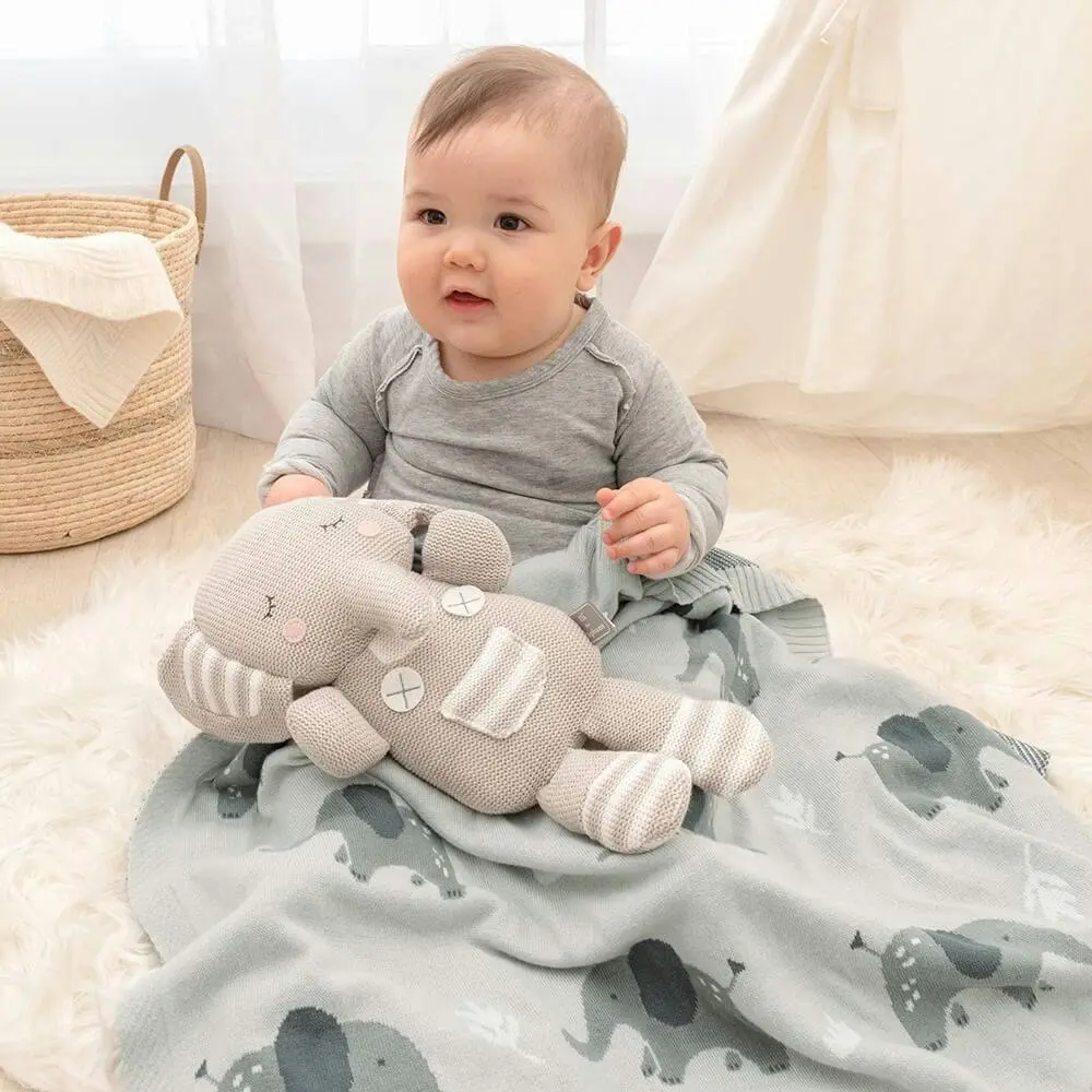 Living Textiles | 100% Cotton Whimsical Elephant Blanket