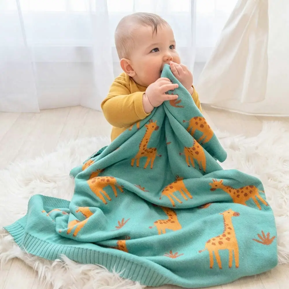 Living Textiles | 100% Cotton Whimsical Giraffe Baby Blanket