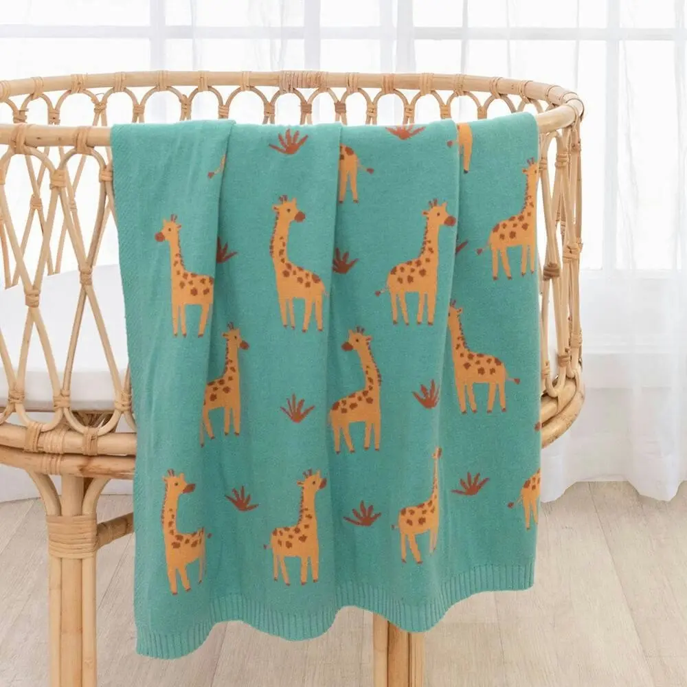 Living Textiles | 100% Cotton Whimsical Giraffe Baby Blanket