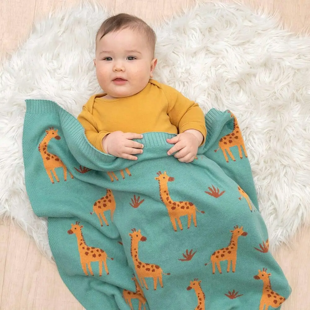 Living Textiles | 100% Cotton Whimsical Giraffe Baby Blanket