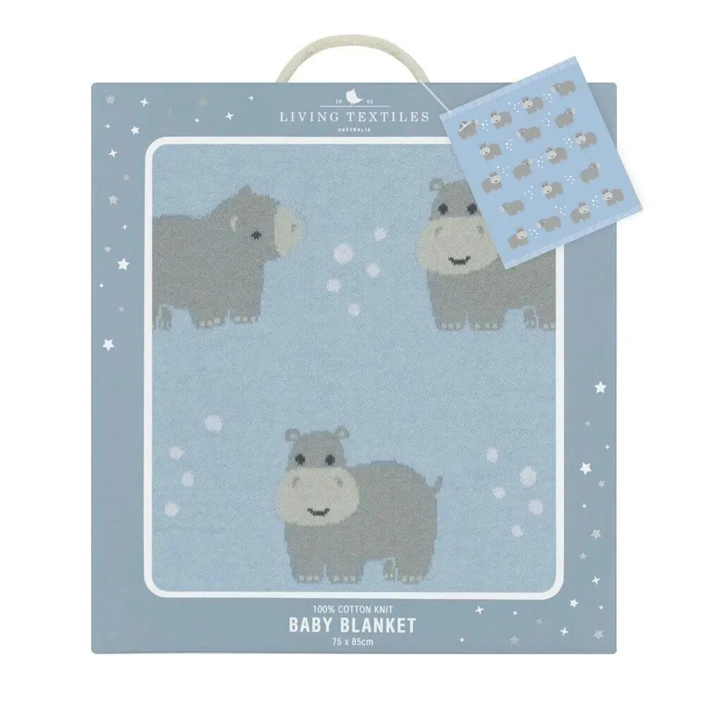 Living Textiles | 100% Cotton Whimsical Hippo Baby Blanket