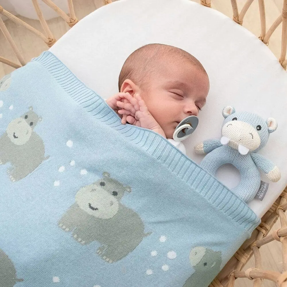 Living Textiles | 100% Cotton Whimsical Hippo Baby Blanket