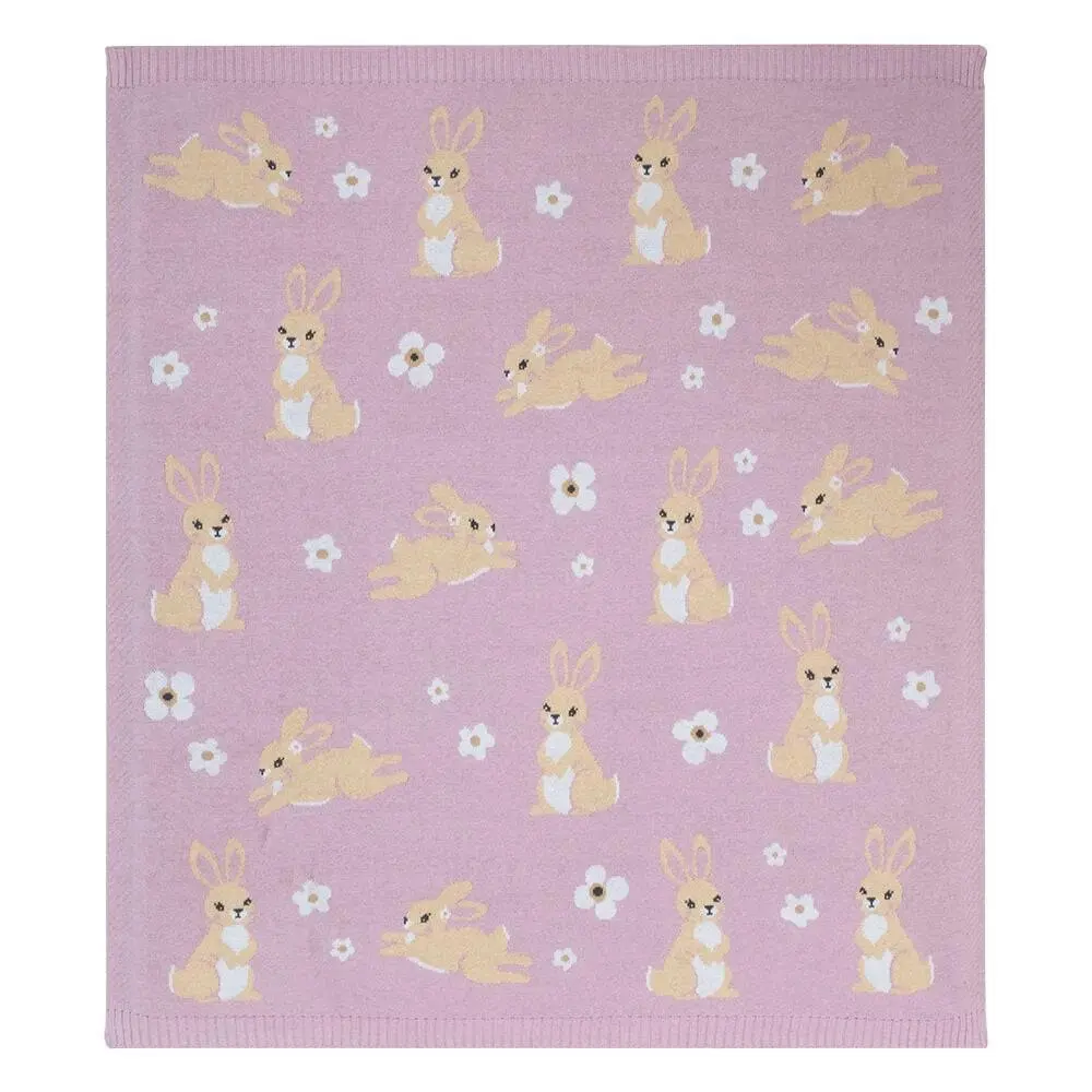 Living Textiles | 100% Cotton Whimsical Lilac Bunny Baby Blanket