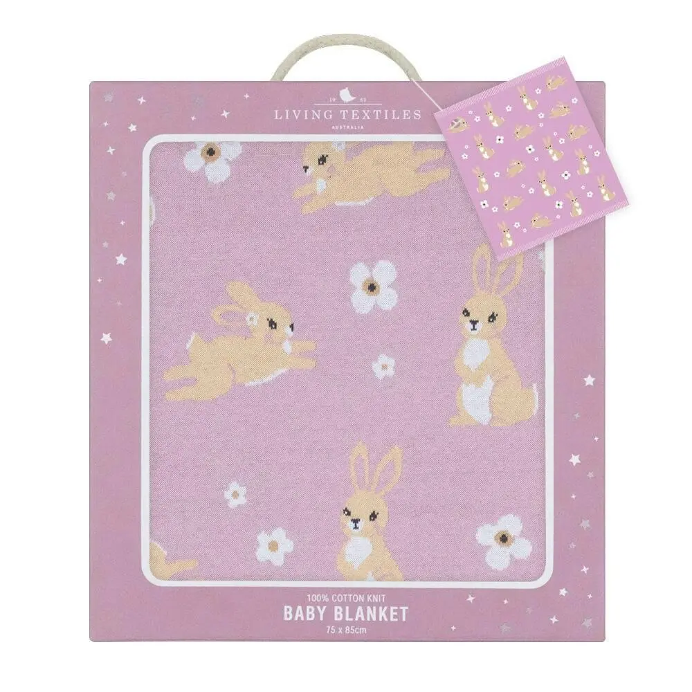 Living Textiles | 100% Cotton Whimsical Lilac Bunny Baby Blanket