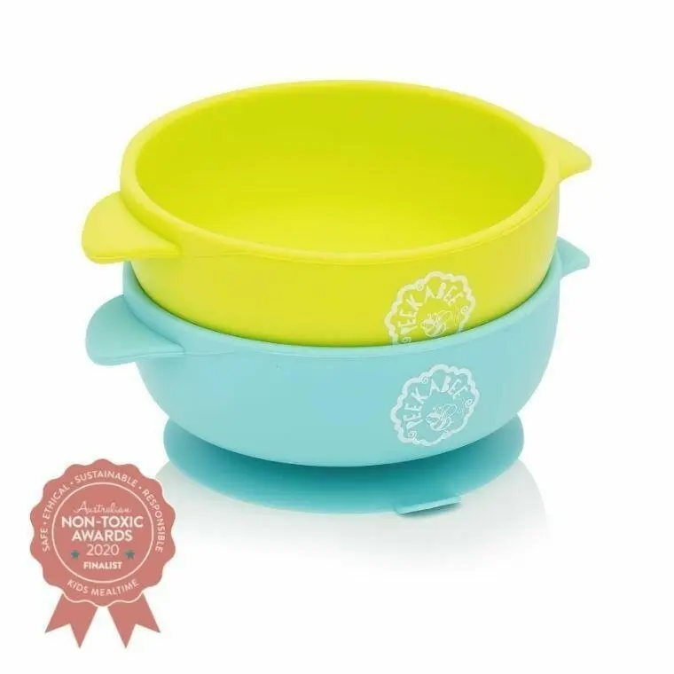 Peekabee |Baby & Toddler Suction Bowls,  Set of 2 - Charcoal/Sunshine