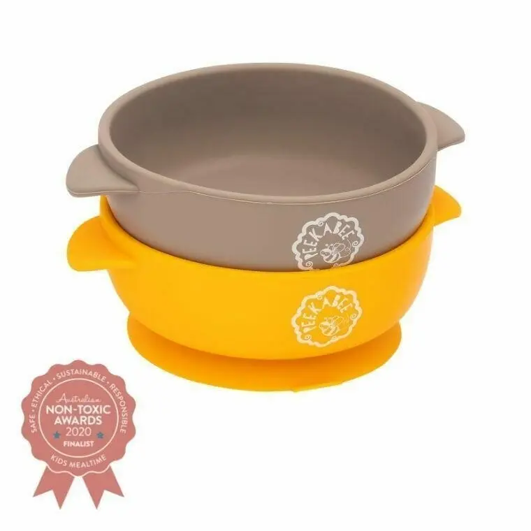 Peekabee |Baby & Toddler Suction Bowls,  Set of 2 - Charcoal/Sunshine