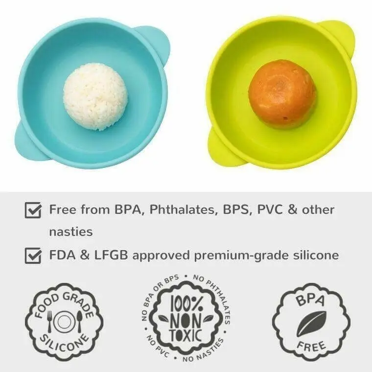 Peekabee |Baby & Toddler Suction Bowls,  Set of 2 - Charcoal/Sunshine