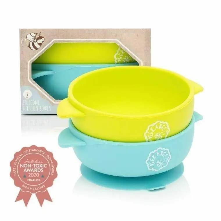 Peekabee |Baby & Toddler Suction Bowls,  Set of 2 - Charcoal/Sunshine