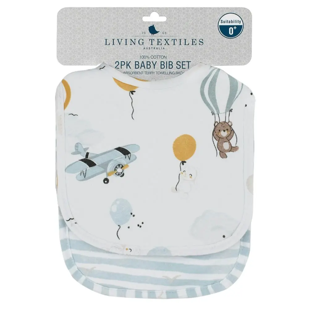 Living Textiles | Baby Bibs - 2 Pack - Up Up & Away