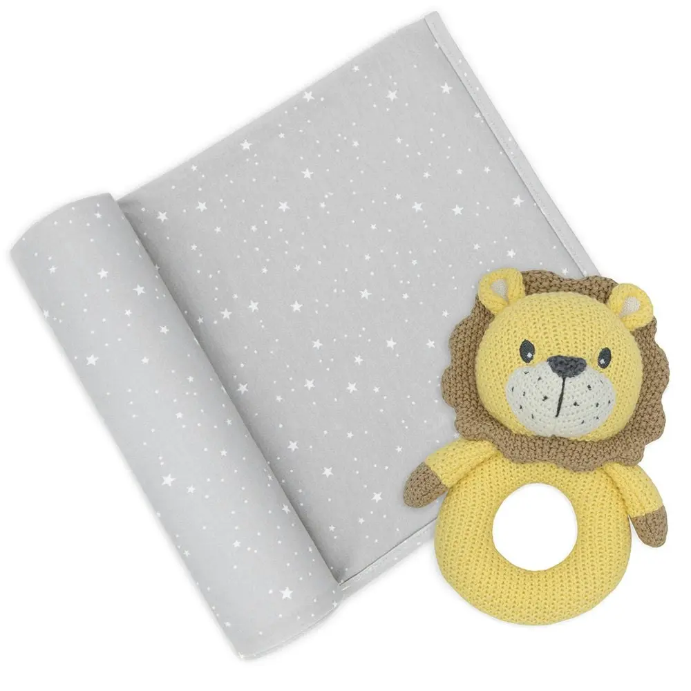 Living Textiles | Jersey Swaddle & Rattle Gift Set - Stars/Lion