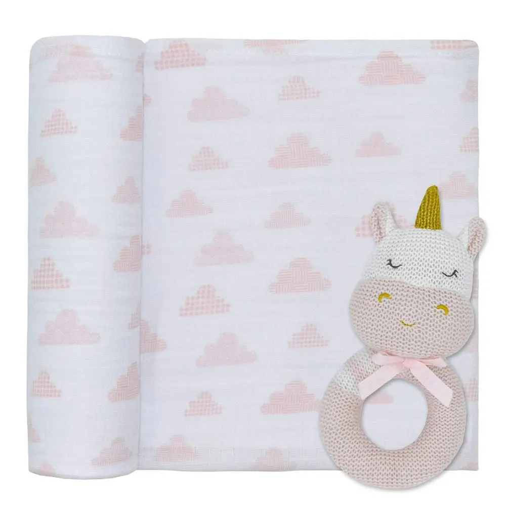 Living Textiles | Kenzie the Unicorn Rattle & Muslin Gift Set