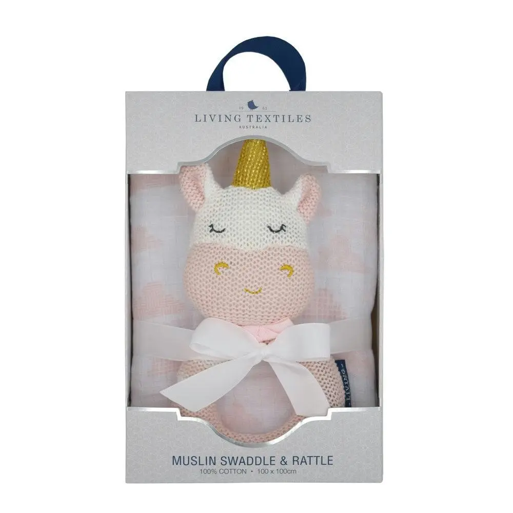 Living Textiles | Kenzie the Unicorn Rattle & Muslin Gift Set