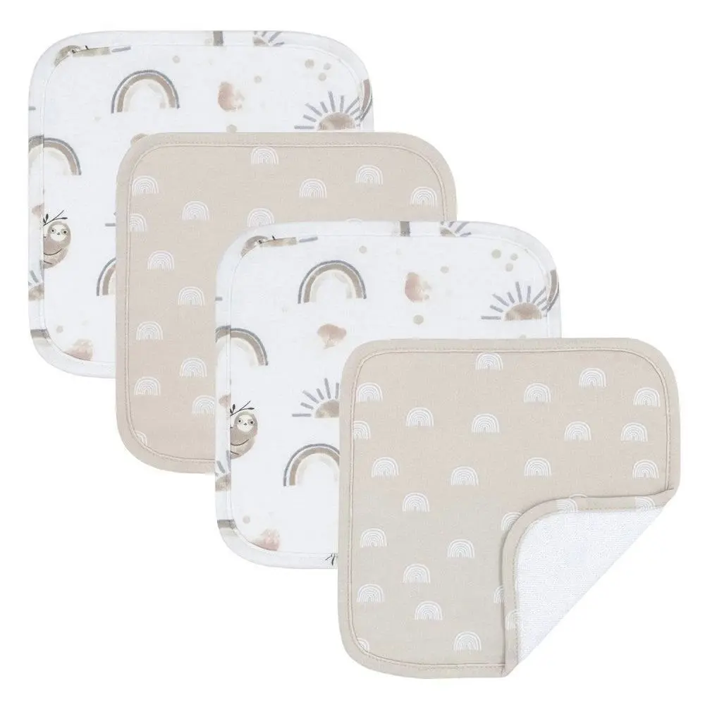 Living Textiles | 4-Pack Wash Cloths - Happy Sloth