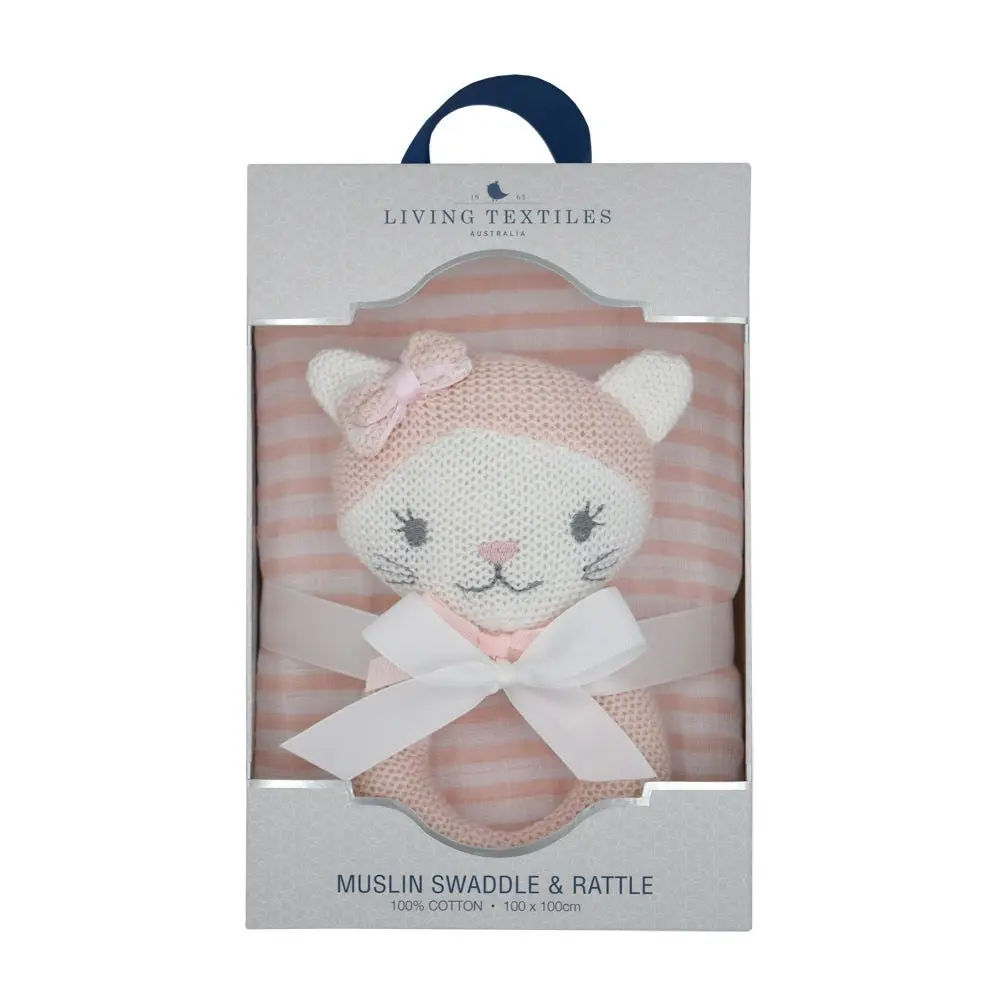 Living Textiles | Daisy the Cat Rattle & Muslin Gift Set