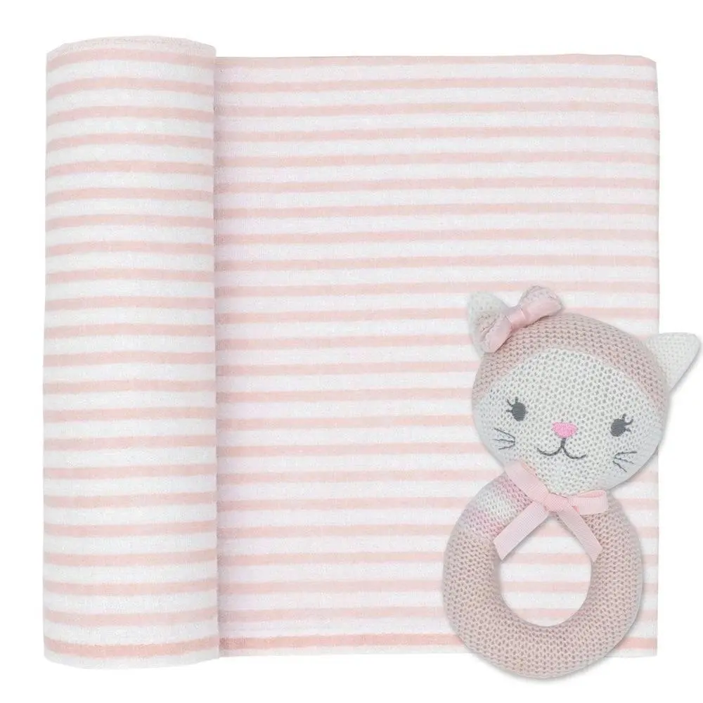 Living Textiles | Daisy the Cat Rattle & Muslin Gift Set