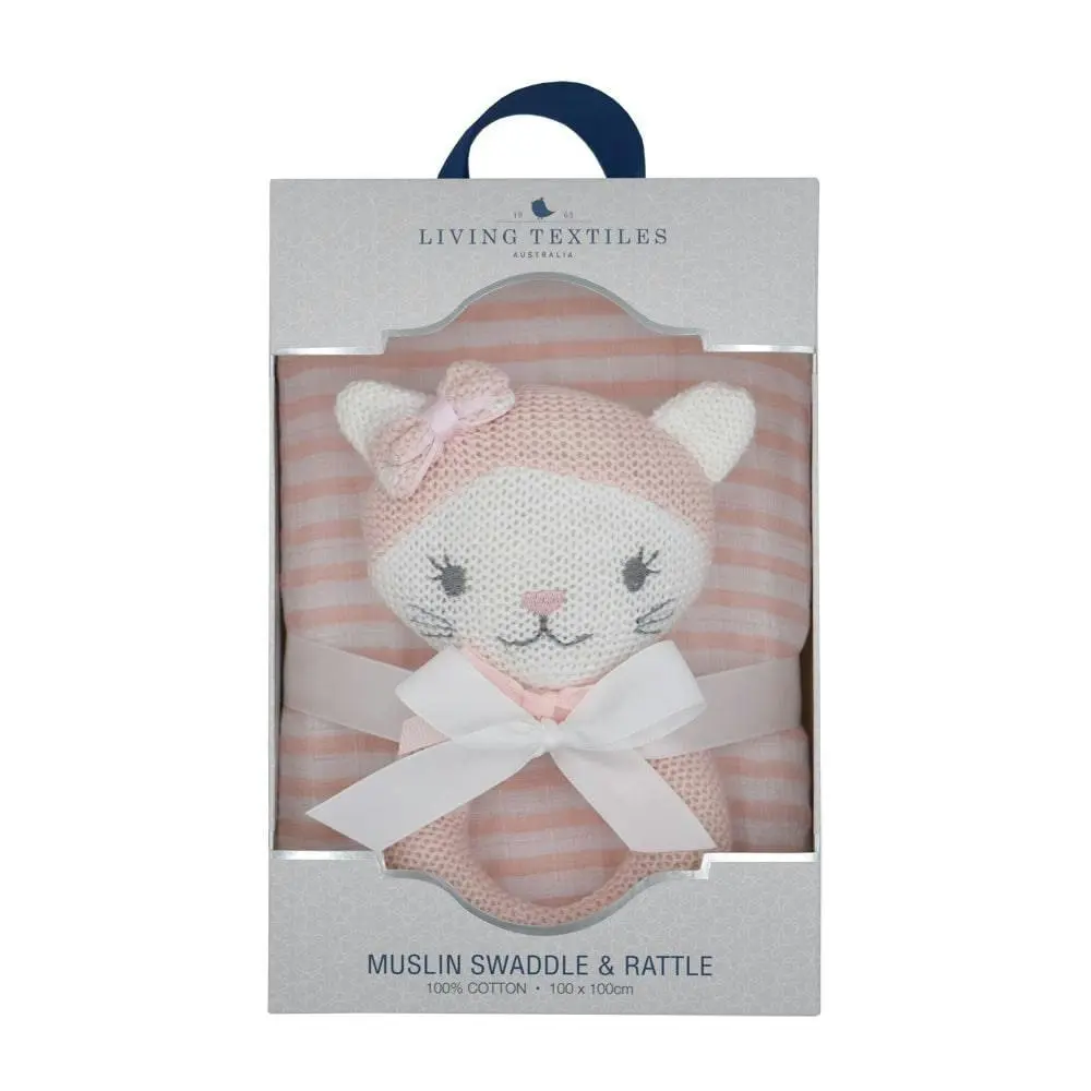 Living Textiles | Daisy the Cat Rattle & Muslin Gift Set