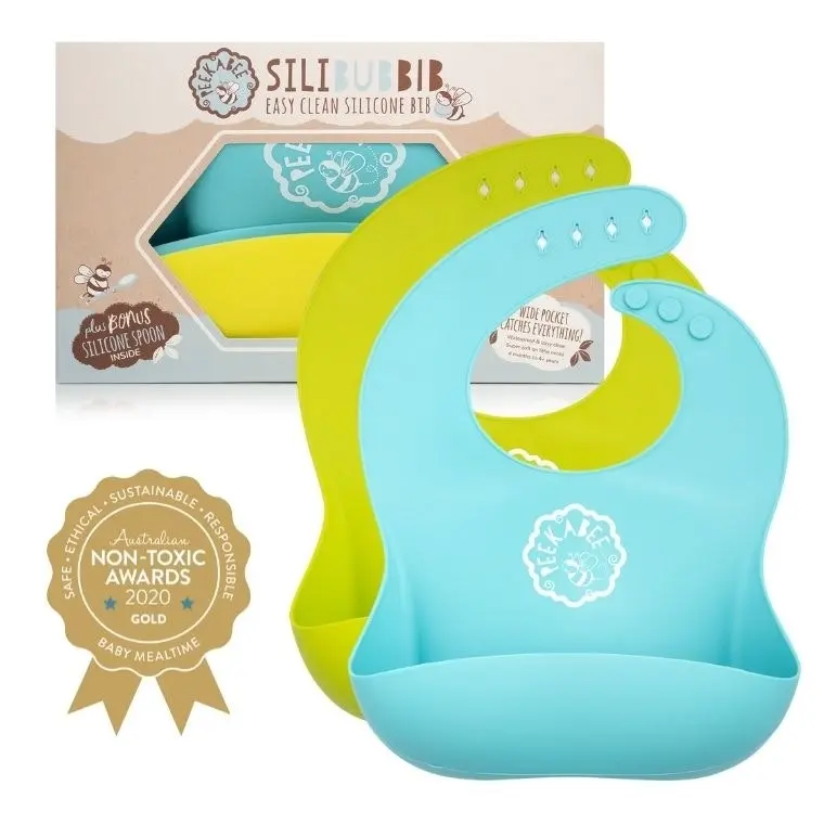 Peekabee |Silicone Bibs (Set of 2) - With Bonus SiliSpoon