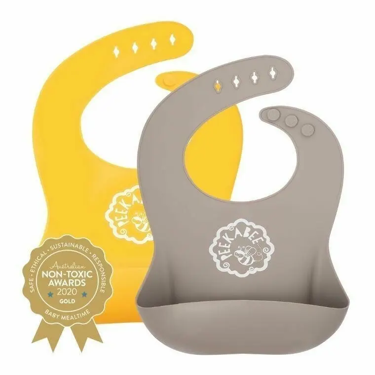 Peekabee |Silicone Bibs (Set of 2) - With Bonus SiliSpoon