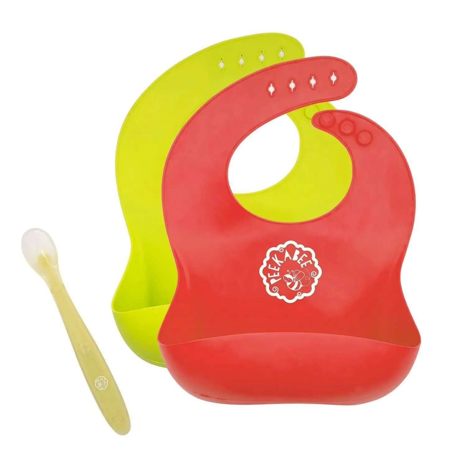 Peekabee |Silicone Bibs (Set of 2) - With Bonus SiliSpoon