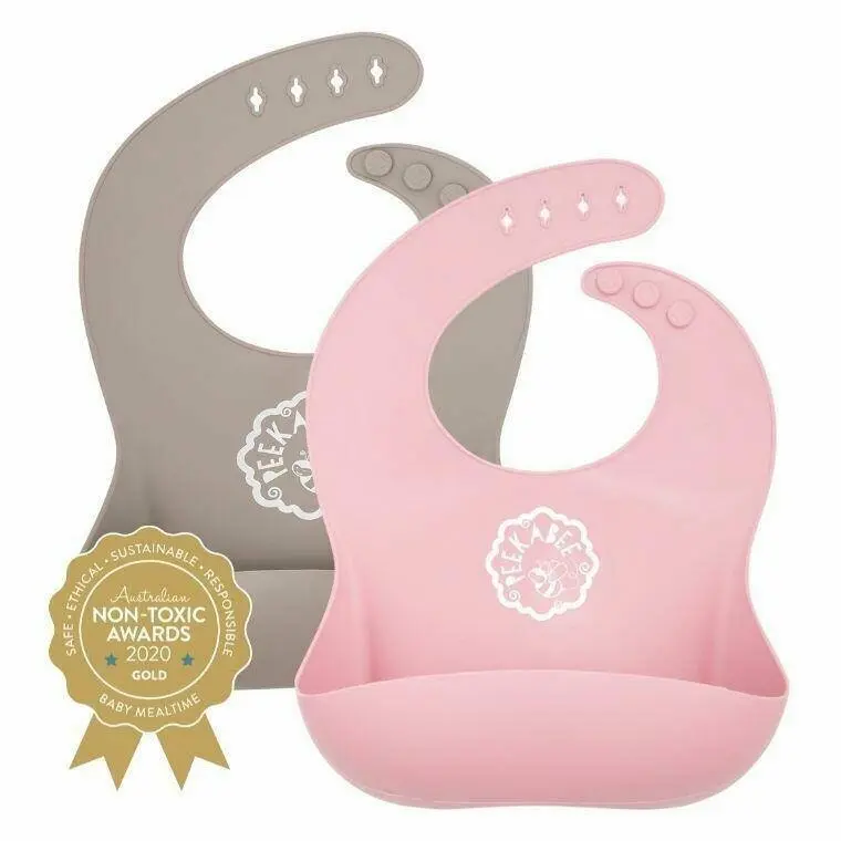 Peekabee |Silicone Bibs (Set of 2) - With Bonus SiliSpoon