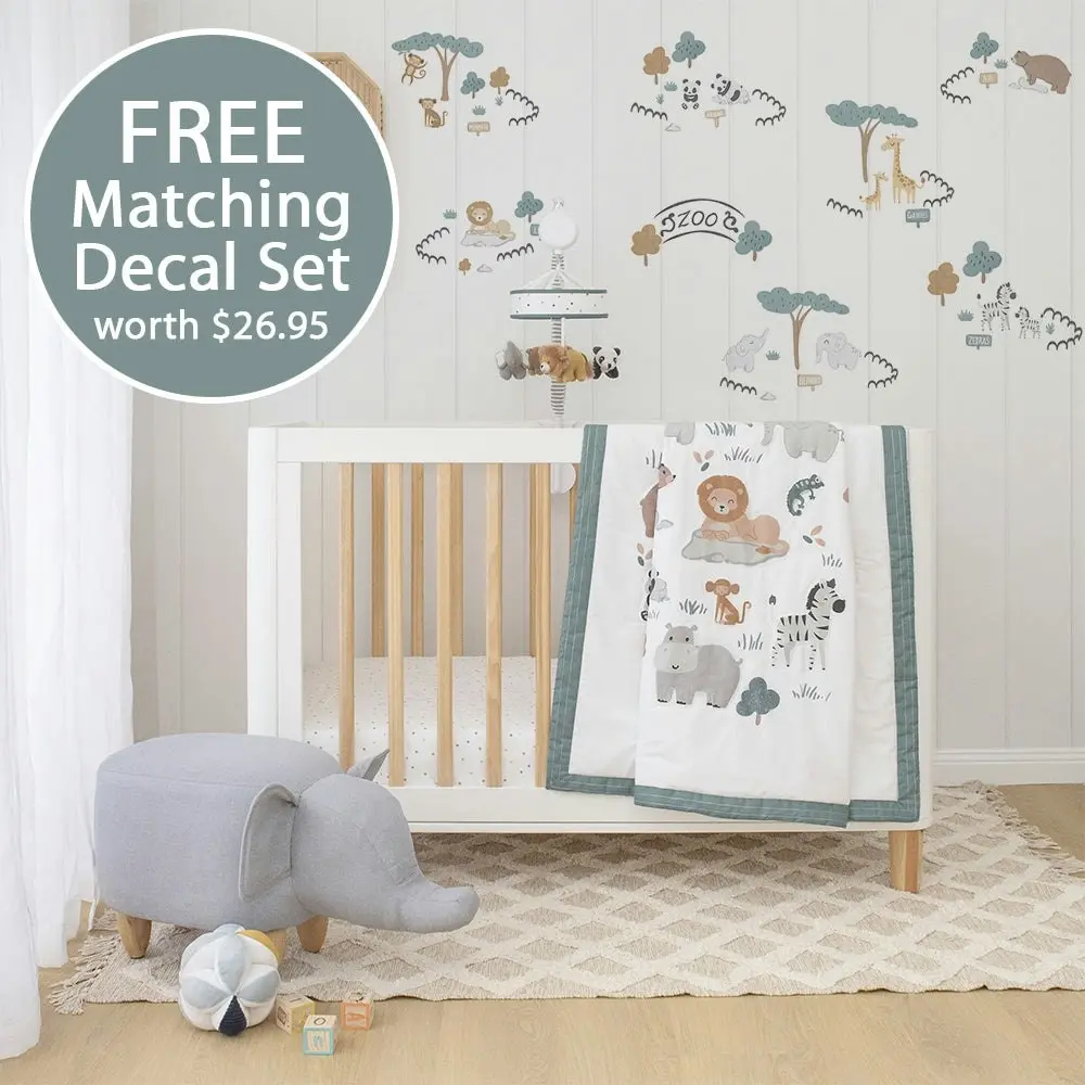 Lolli Living | 4-piece Nursery Set - Day at the Zoo + Free Matching Decal Set