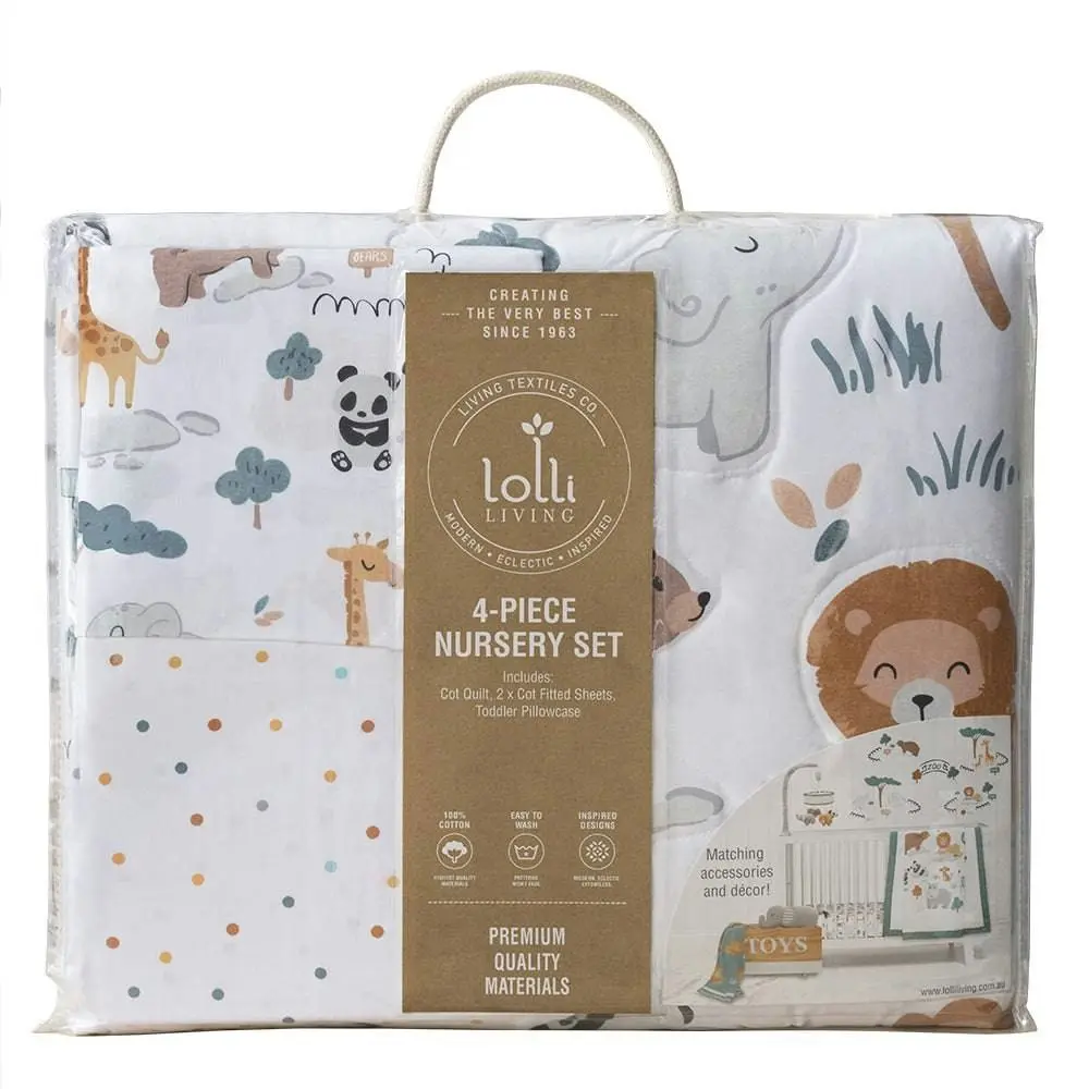 Lolli Living | 4-piece Nursery Set - Day at the Zoo + Free Matching Decal Set