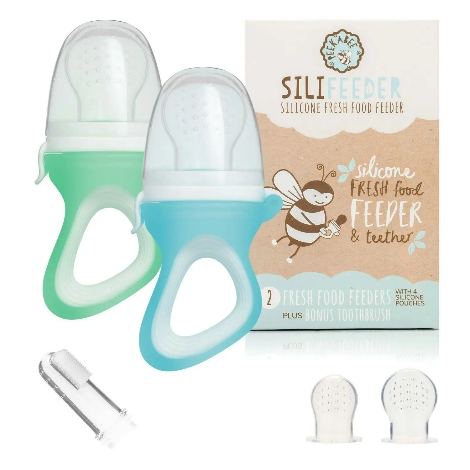 Peekabee | Food Feeder [2-PACK] with bonus Finger Toothbrush