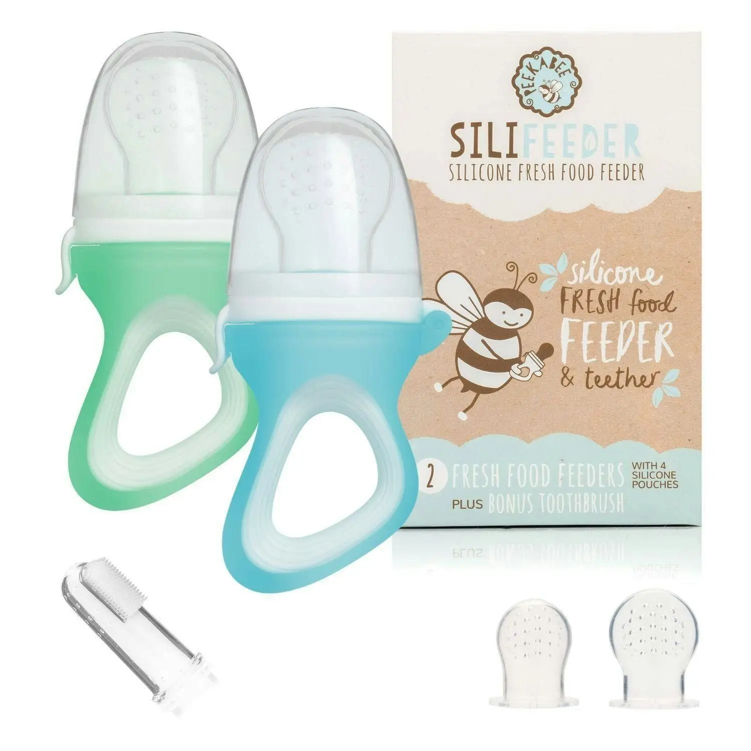 Peekabee | Food Feeder [2-PACK] with bonus Finger Toothbrush