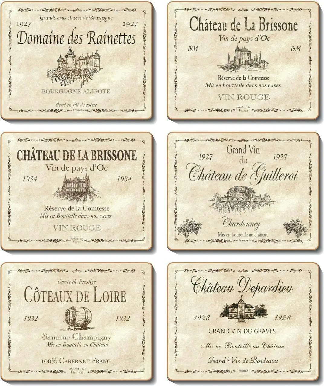 Cinnamon | Wine Labels Placemats Set of 6