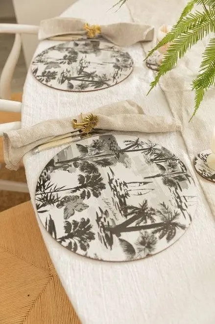 Cinnamon | Round Calypso Capri Ink Placemats Set of 4