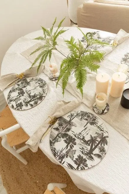 Cinnamon | Round Calypso Capri Ink Placemats Set of 4