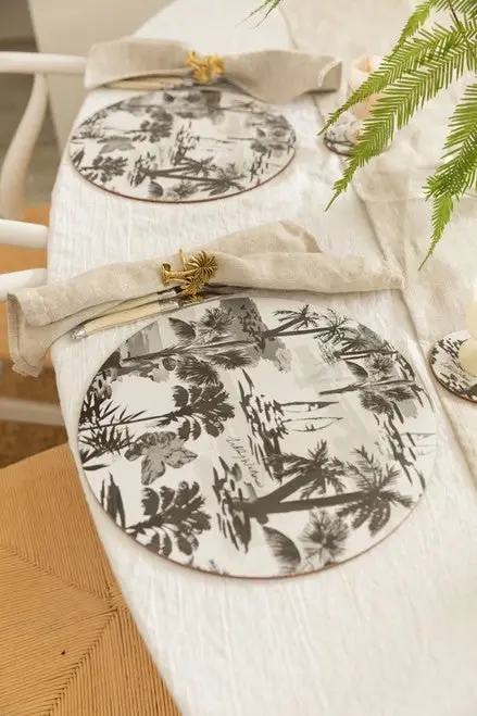 Cinnamon | Round Calypso Capri Ink Placemats Set of 4