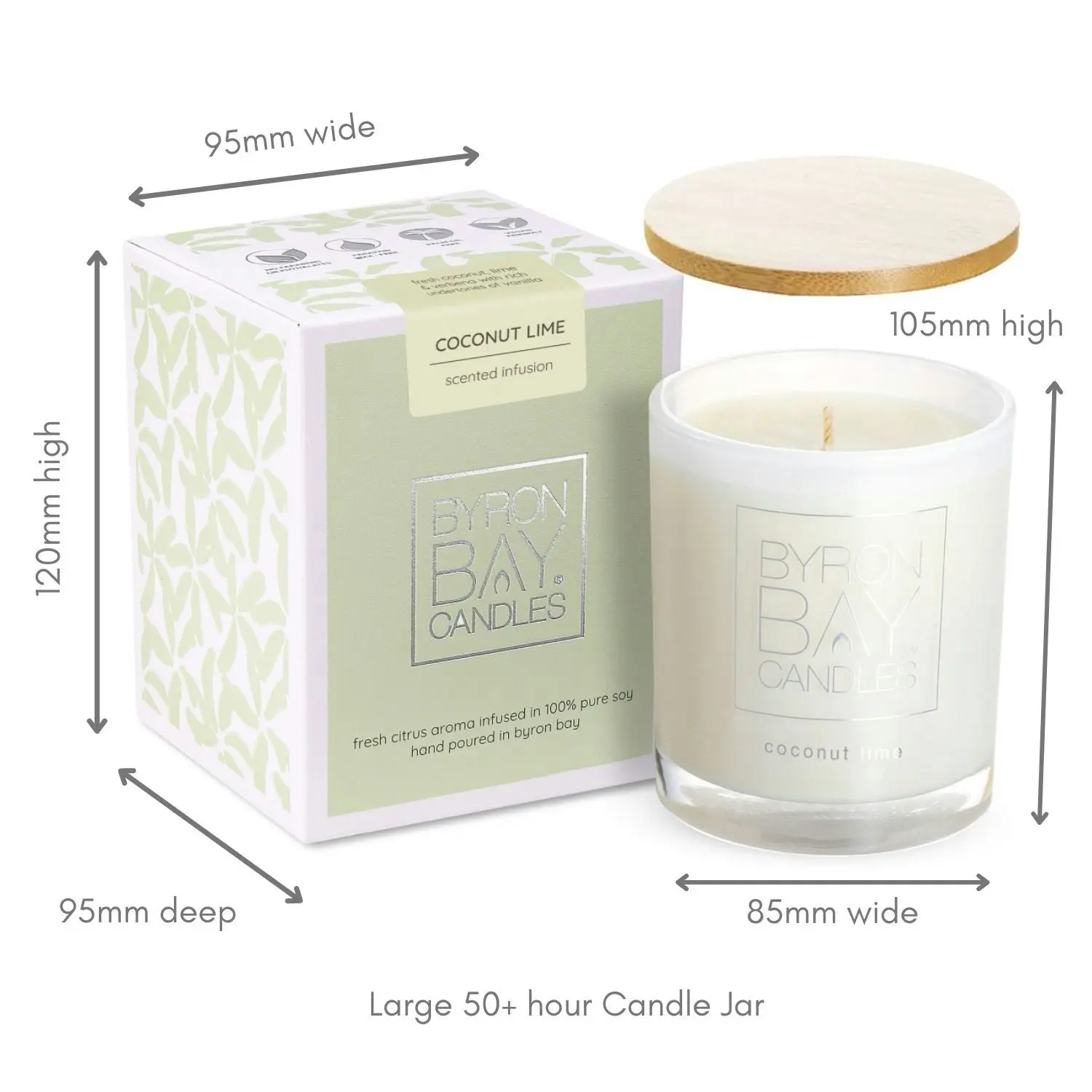 Byron Bay Candles | Scented Pure Soy Candle - 50 Hour Large - Coconut Lime