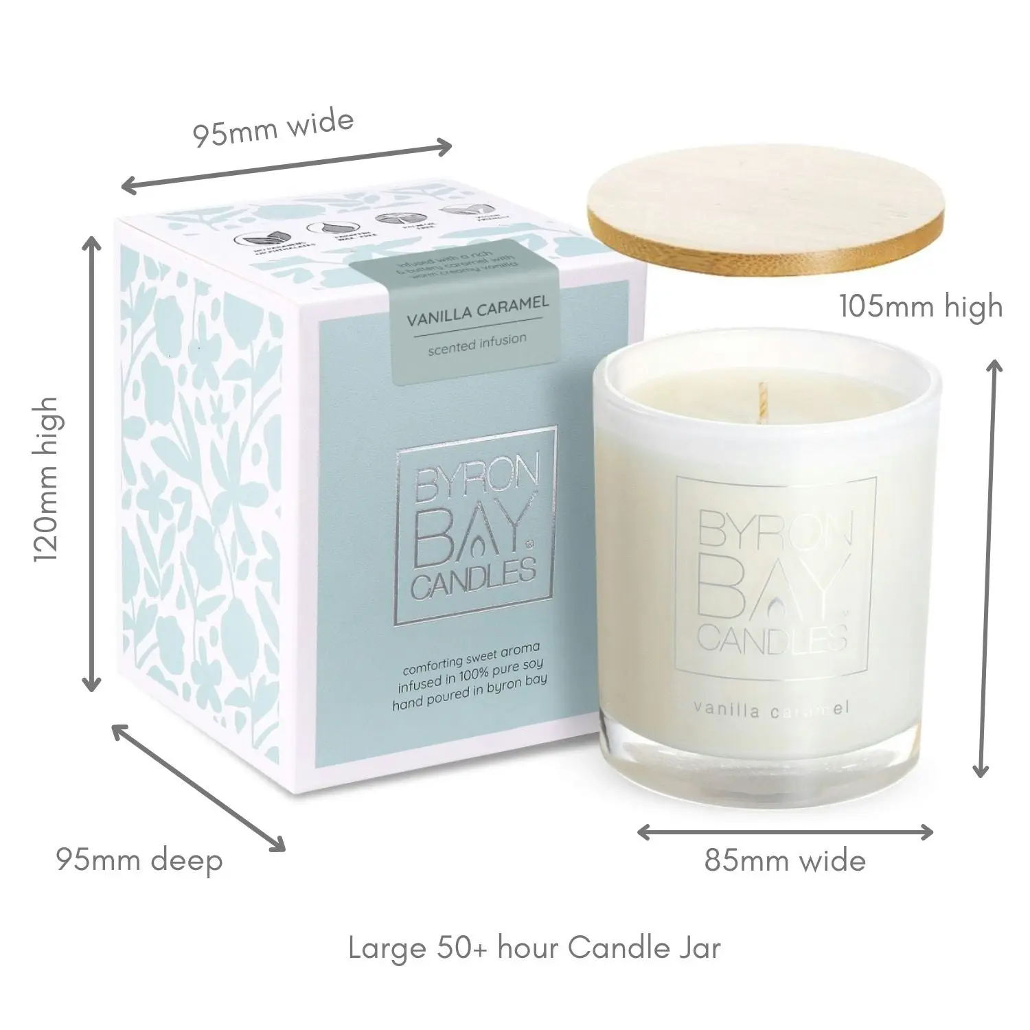 Byron Bay Candles | Scented Pure Soy Candle - 50 Hour Large - Vanilla Caramel