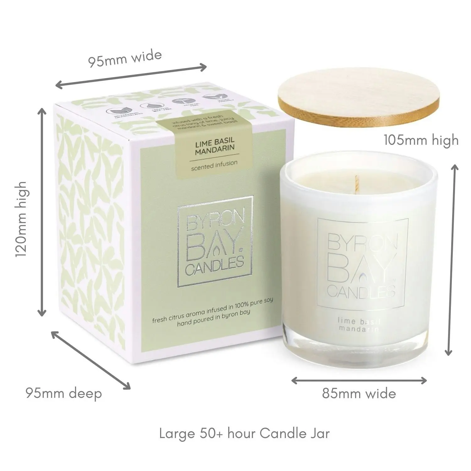 Byron Bay Candles | Scented Pure Soy Candle - 50 Hour Large - Lime, Basil & Mandarin