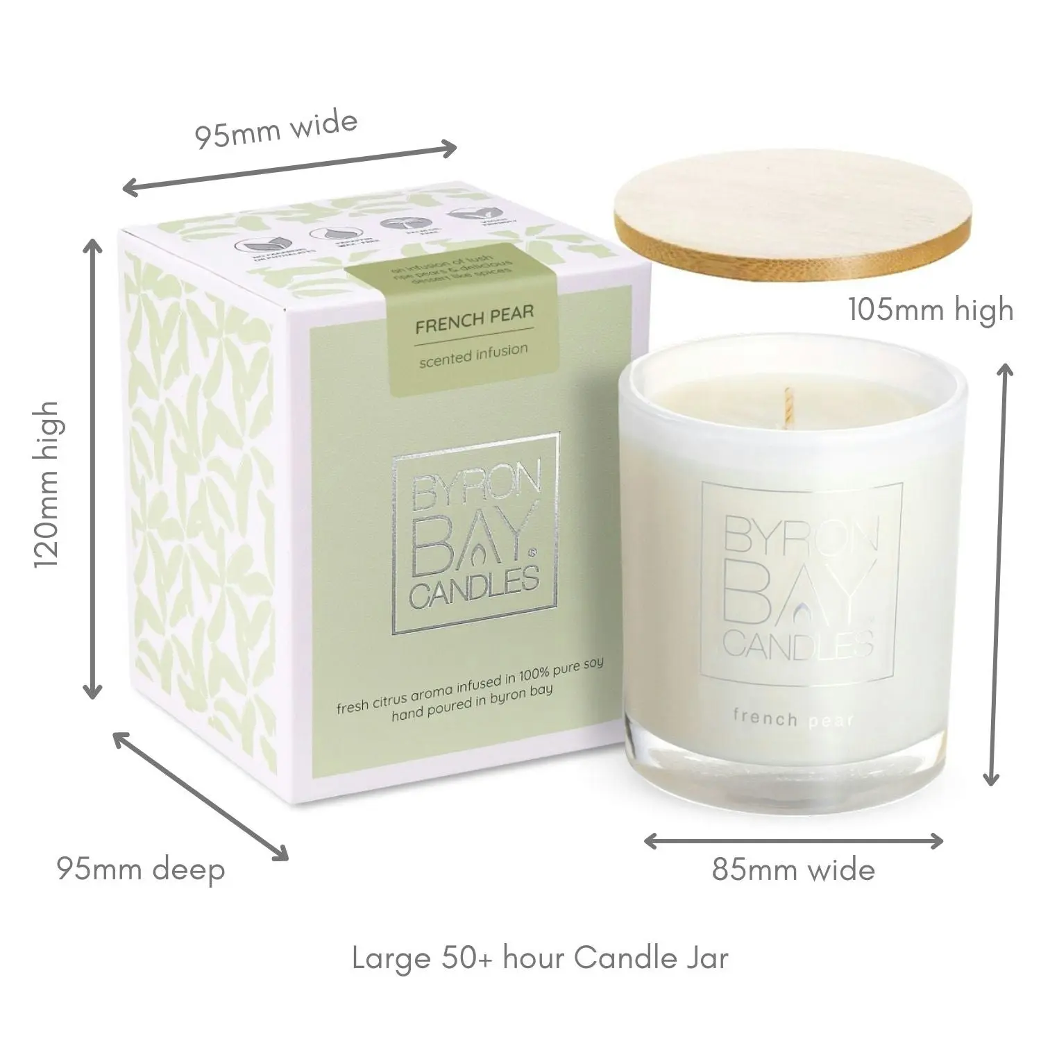 Byron Bay Candles | Scented Pure Soy Candle - 50 Hour Large - French Pear