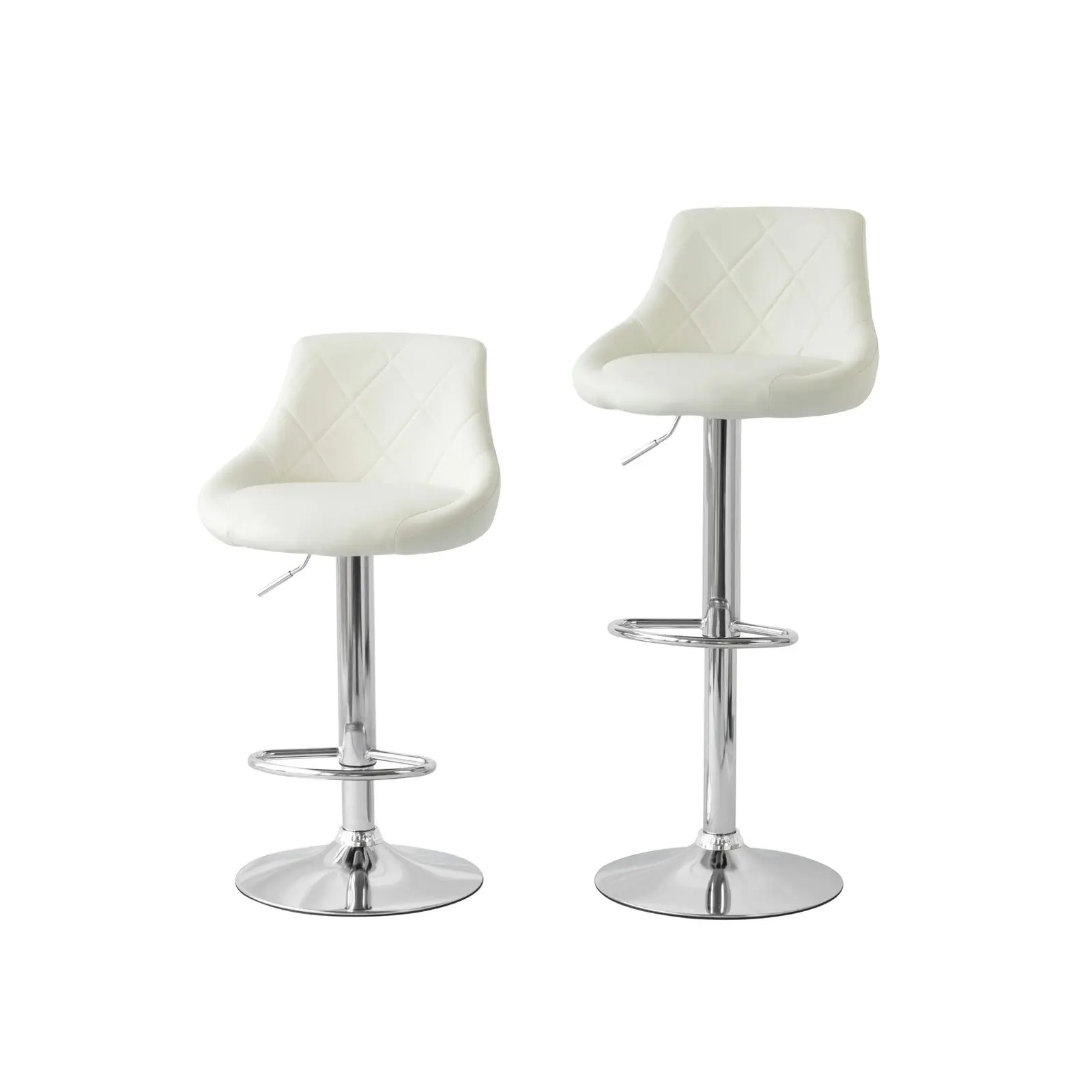 2 Diamond Style Padded Leather Barstools (White) w/ Adjustable Height