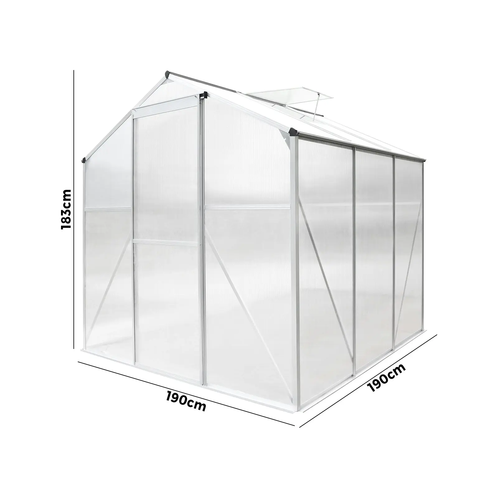 Livsip Greenhouse Aluminium Green House Garden Shed Polycarbonate Walk in 1.9x1.9M