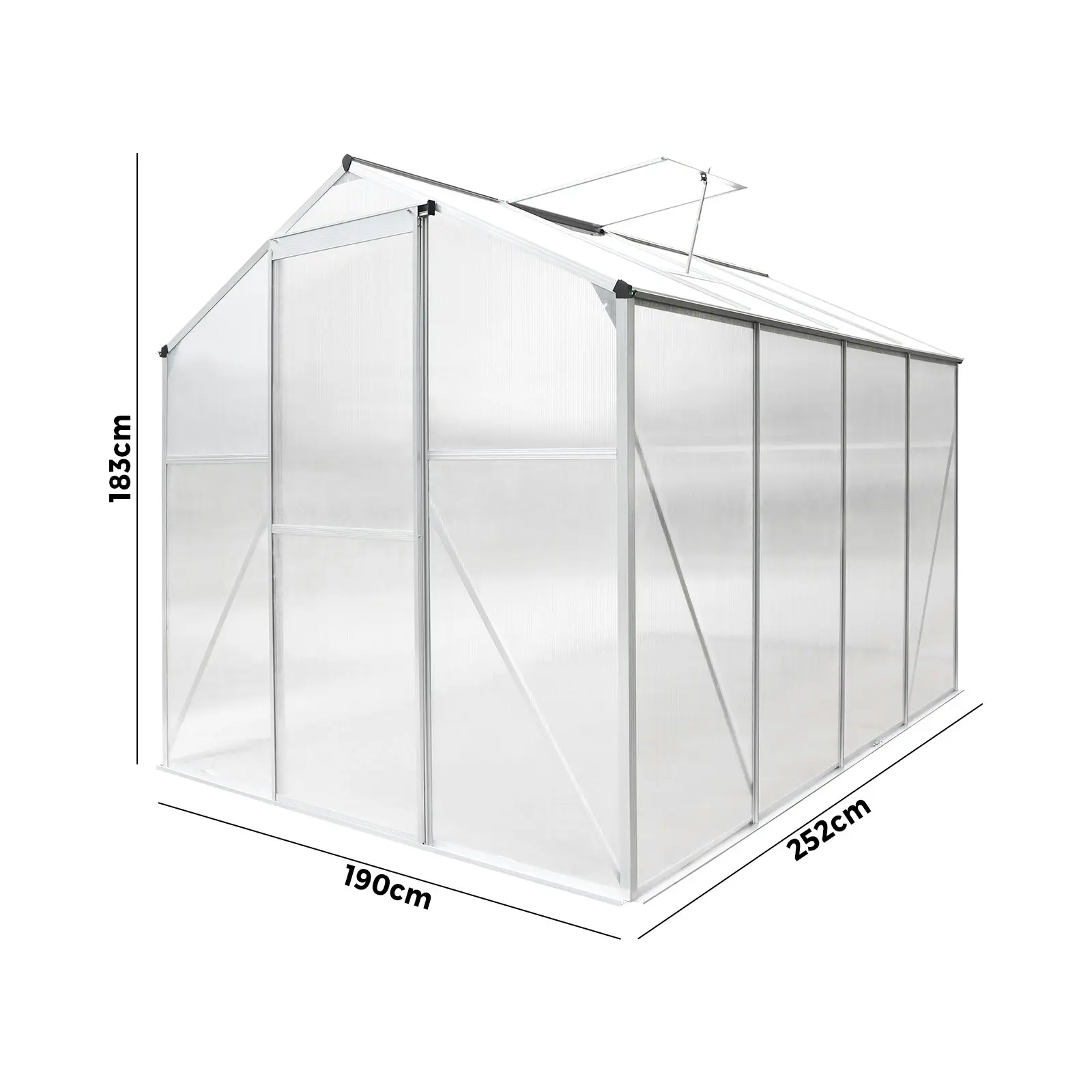 Livsip Greenhouse Aluminium Green House Garden Shed Polycarbonate Walk in 2.52x1.9M