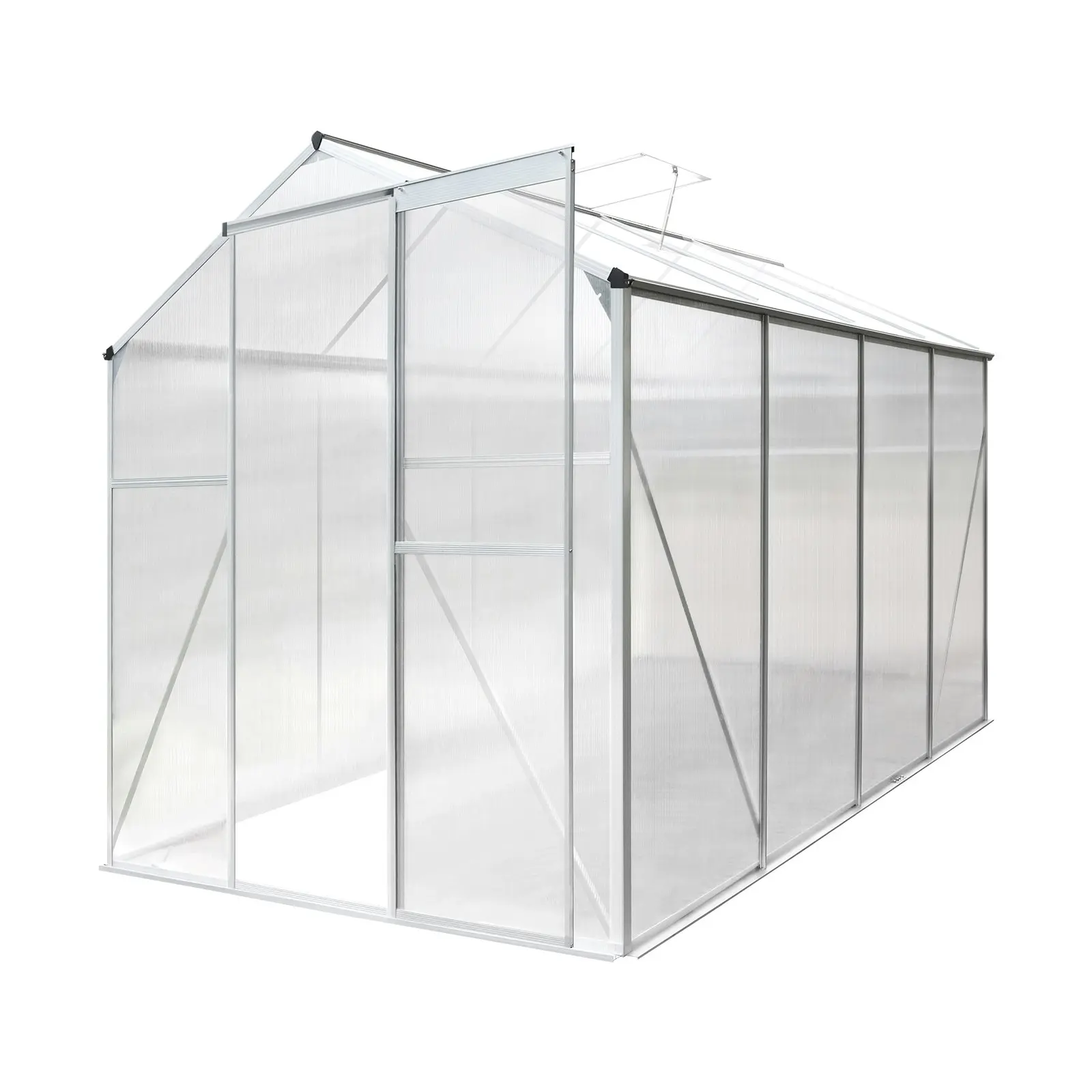 Livsip Greenhouse Aluminium Green House Garden Shed Polycarbonate Walk in 2.52x1.9M