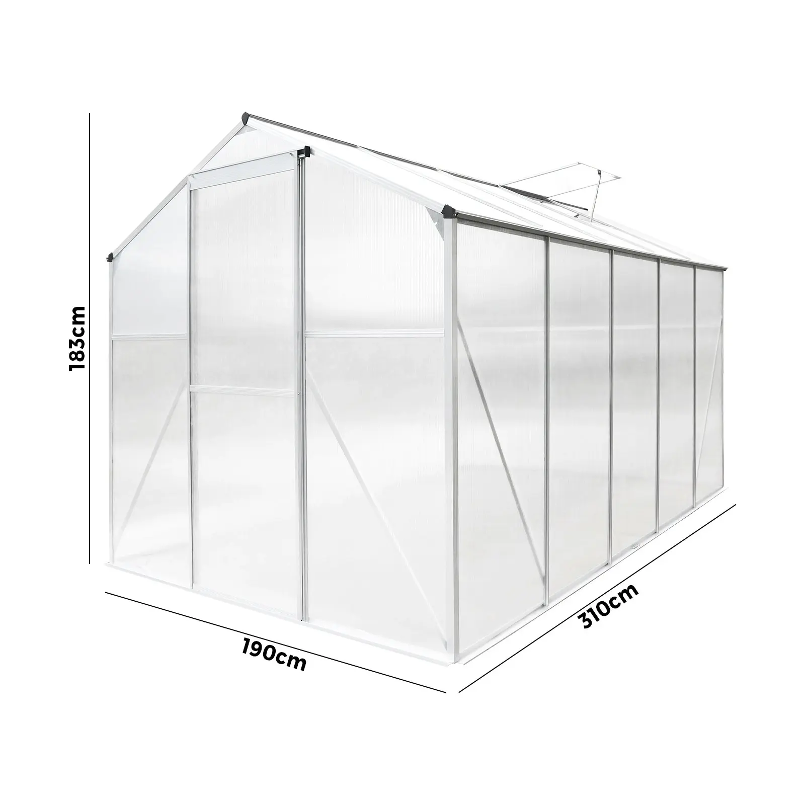 Livsip Greenhouse Aluminium Green House Garden Shed Polycarbonate Walk in 3.1x1.9M