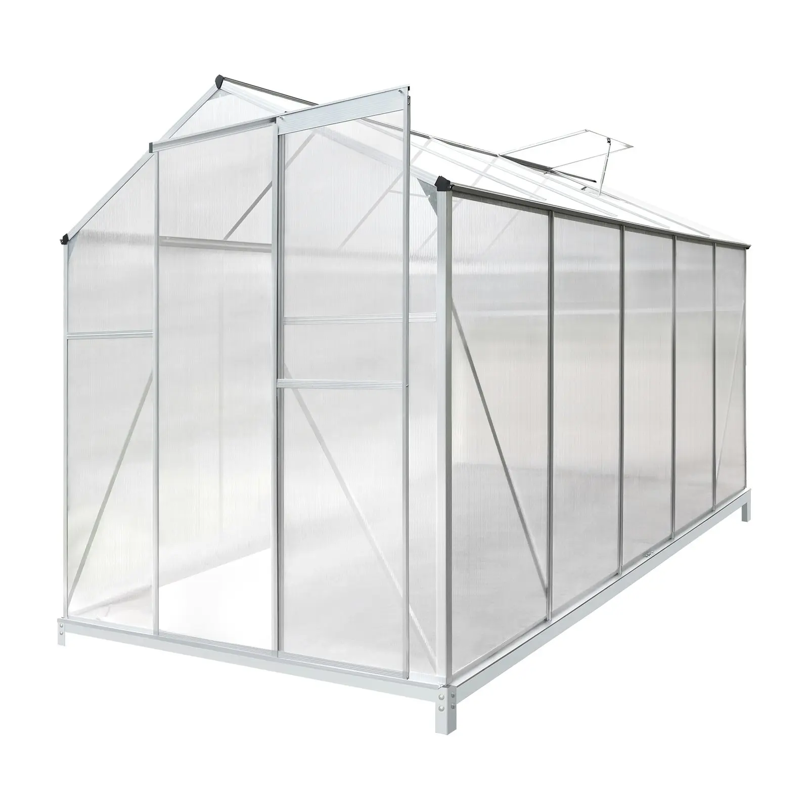 Livsip Greenhouse Aluminium Green House Garden Shed Base Polycarbonate Walk in 3.1x1.9M