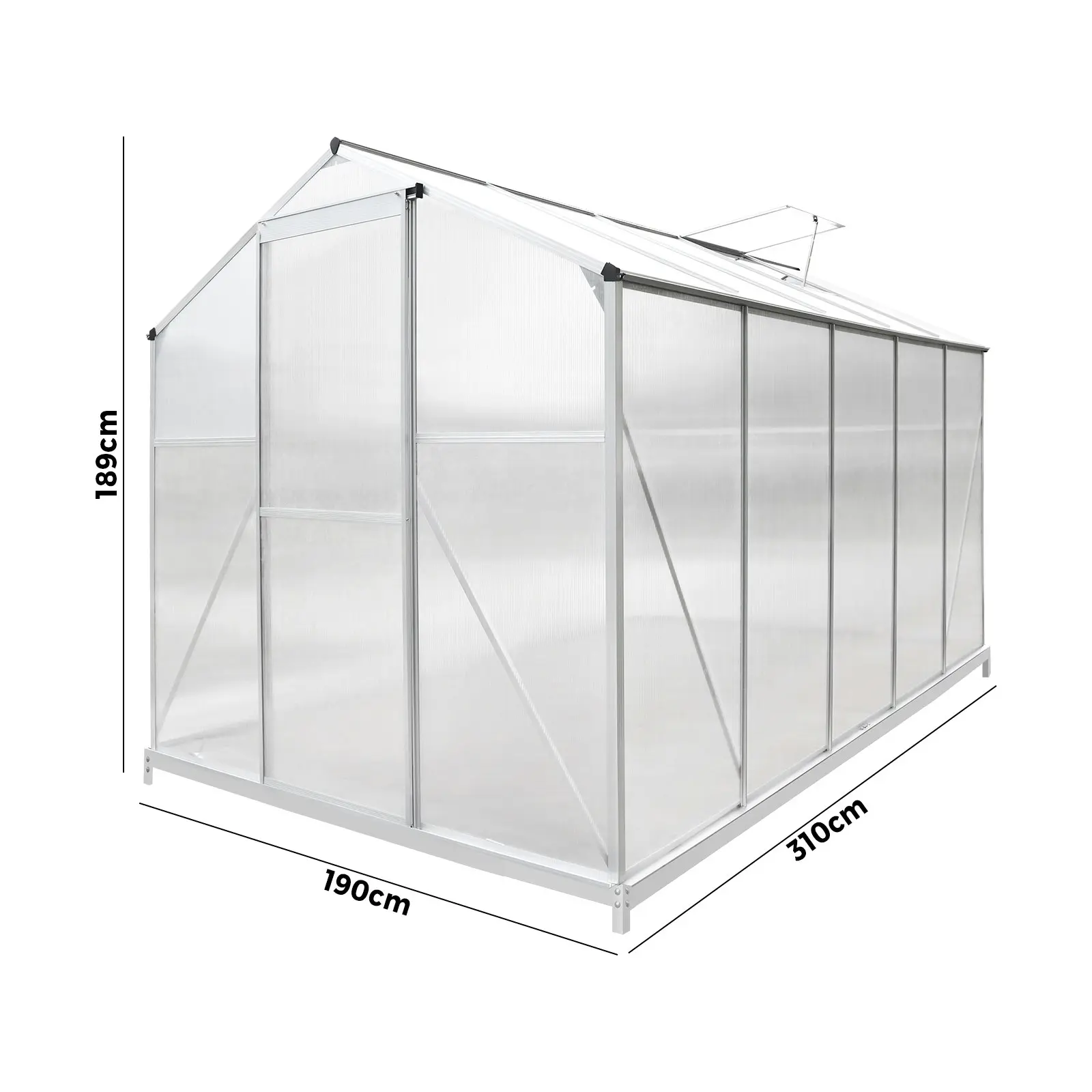 Livsip Greenhouse Aluminium Green House Garden Shed Base Polycarbonate Walk in 3.1x1.9M