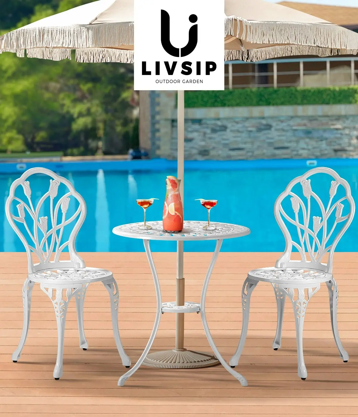 Livsip 3 Piece Outdoor Furniture Setting Chairs Table Bistro Patio Dining Set